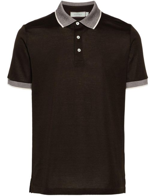 Canali Black Piqué-weave Cotton Polo Shirt for men