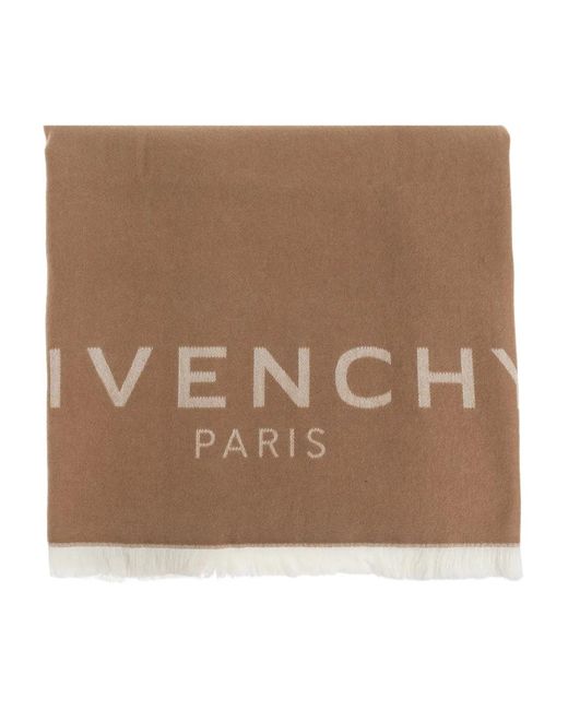 Givenchy Brown Logo Fringed Scarf