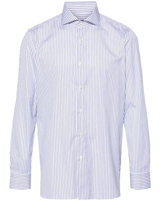 Luigi Borrelli Napoli White Striped Poplin Shirt for men