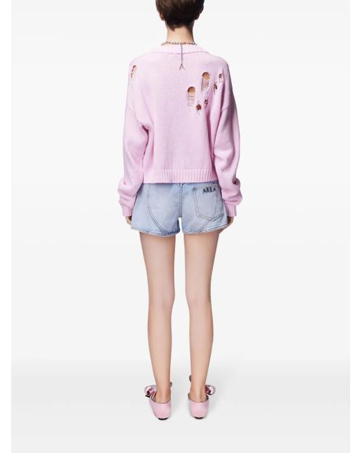 Area Pink Butterfly-Embellished Organic Cotton-Blend Cardigan