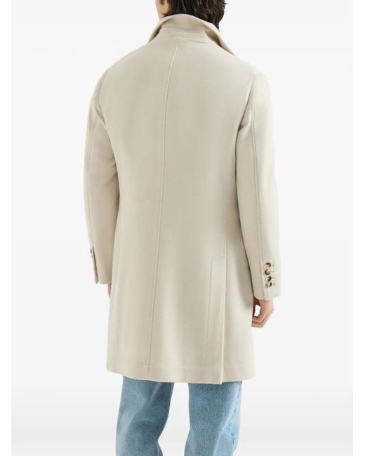 Brunello Cucinelli White Lightweight Water-Resistant Cashmere Coat With Double Vents for men