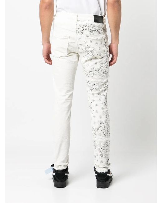 Purple Brand White Bandana-Print Skinny Corduroy Trousers for men