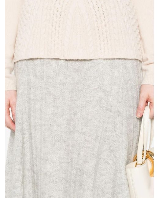Twinset White Ribbed Flared Midi Skirt