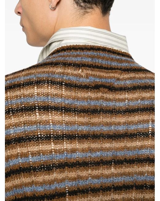 Prada Blue Striped Open-Knit Sweater for men