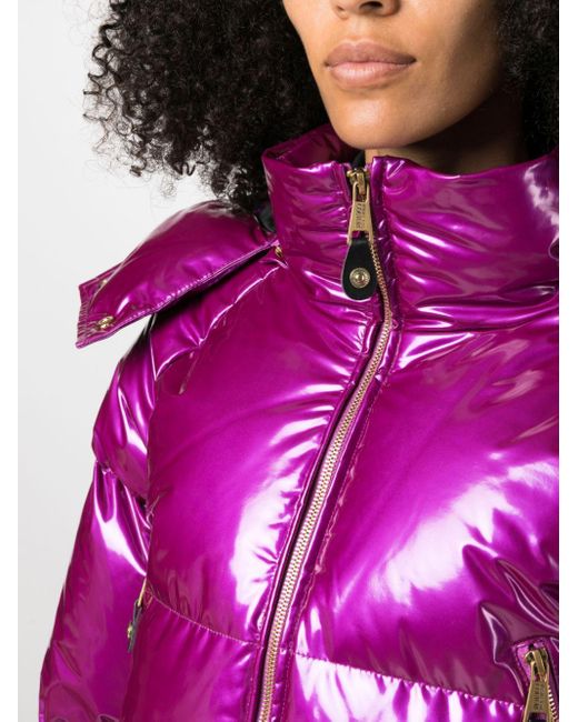 Versace Purple Glossy-finish Hooded Puffer Jacket
