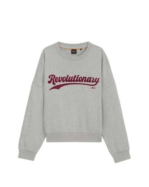 Boss Gray Peached-Cotton Sweatshirt With Chest Artwork