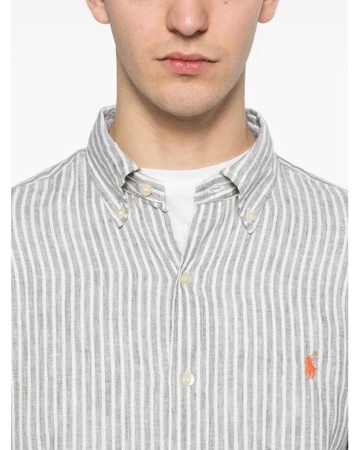 Polo Ralph Lauren White Custom Fit Striped Linen Shirt For for men