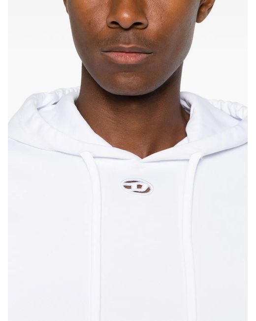 DIESEL White Logo-Plaque Drawstring Hoodie for men