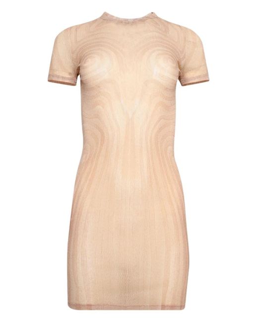 Jean Paul Gaultier Mesh Mini-Jurk Met Print in het Natural