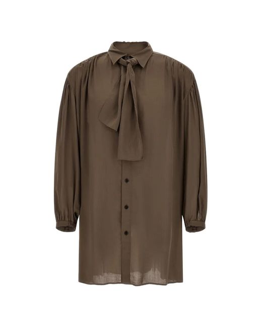 Yohji Yamamoto Brown Scarf-Detail Puff-Sleeve Shirt for men