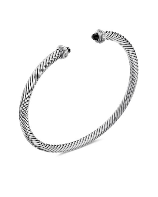 David Yurman White Sterling Classic Cable Diamond Bracelet (4Mm)