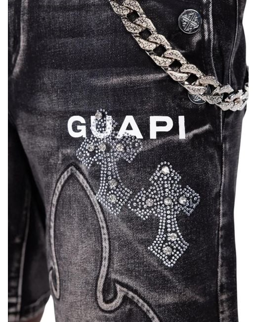 GUAPI Blue Rhinestone Gothic Denim Shorts for men
