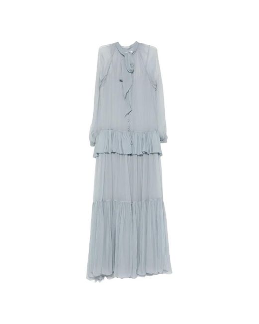 Chloé Blue Ruffled Silk-Mousseline Maxi Dress