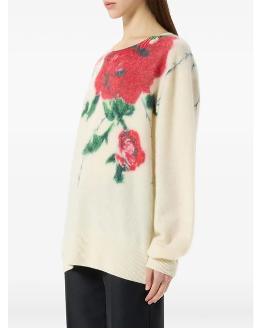 Blumarine White Floral-Print Sweater