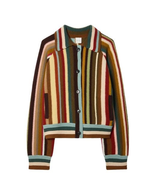 Paul Smith Brown Merino Wool 'Signature Stripe' Cardigan
