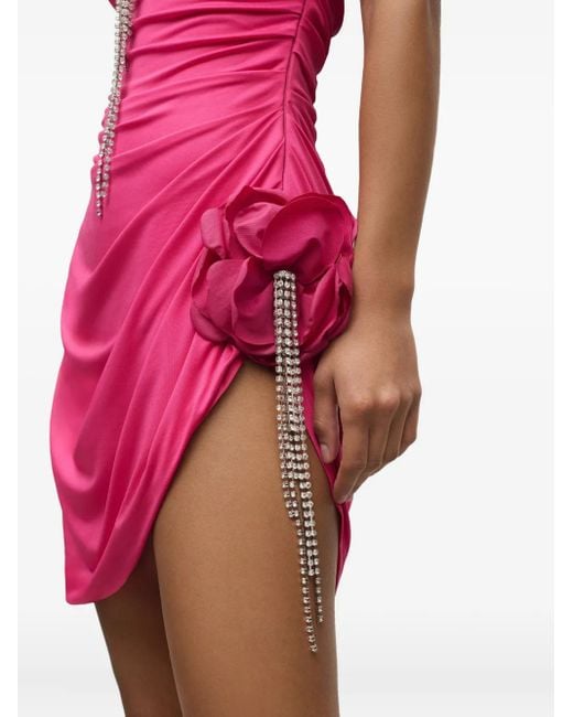 Area Pink Crystal-embellished Draped Mini Dress