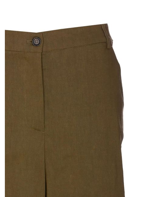 Pinko Green Relaxed Fit Linen And Viscose Shorts