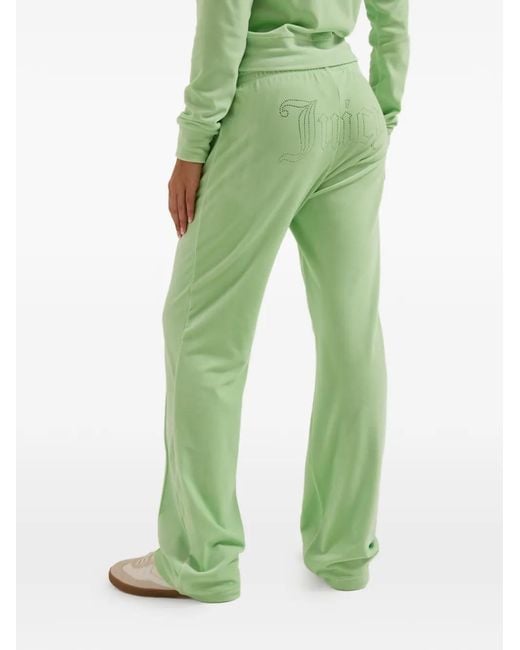 Juicy Couture Green Velour Diamanté-Embellished Track Pants
