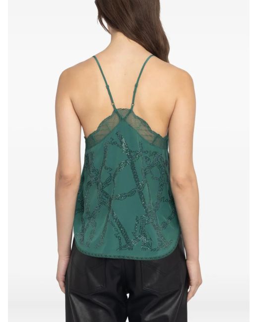 Zadig & Voltaire Green Lace-Trimmed Top