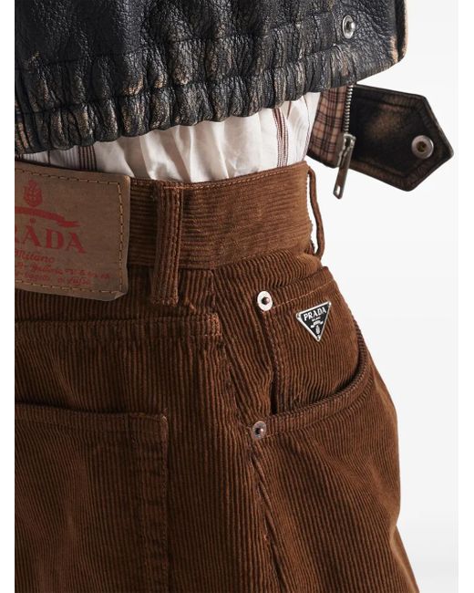 Pantalon En Velours Côtelé À Plaque Logo Prada pour homme en coloris Brown