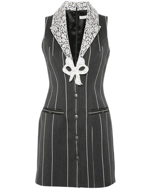 Alessandra Rich Black Sleeveless Pinstripe Mini Dress