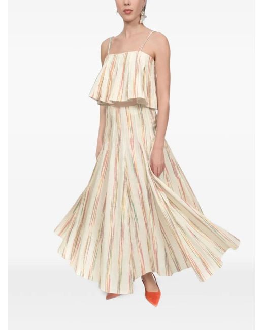 Rosie Assoulin Natural Million Pleats Striped Maxi Skirt