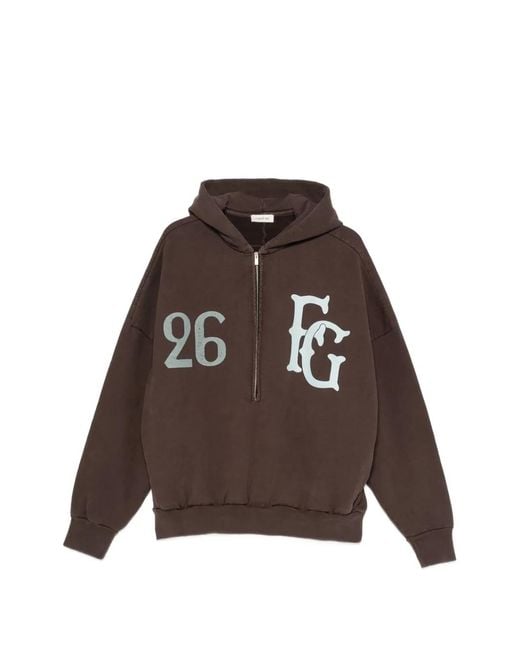 Fear Of God Brown Logo-Print Half-Zip Hoodie for men