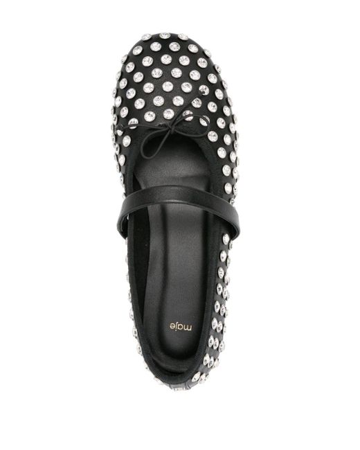 Maje Black Crystal-embellished Leather Ballerina Shoes