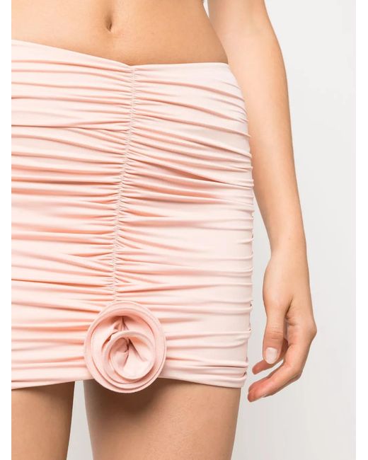 LaRevêche Pink Lillibet Floral-Appliqué Ruched Stretch-Jersey Miniskirt