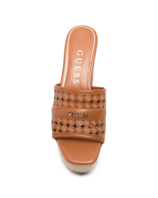 Guess Brown Laser-Cut Studded Platform Sandals