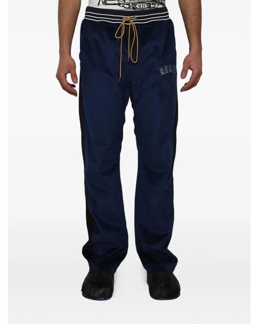 Rhude Blue Velour Stripe-Detailed Track Pants for men