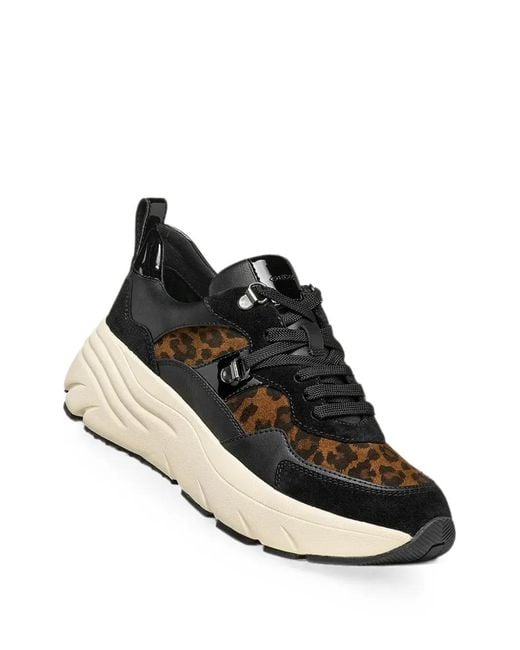 Geox Black Diamanta Leopard-Print Panelled Sneakers