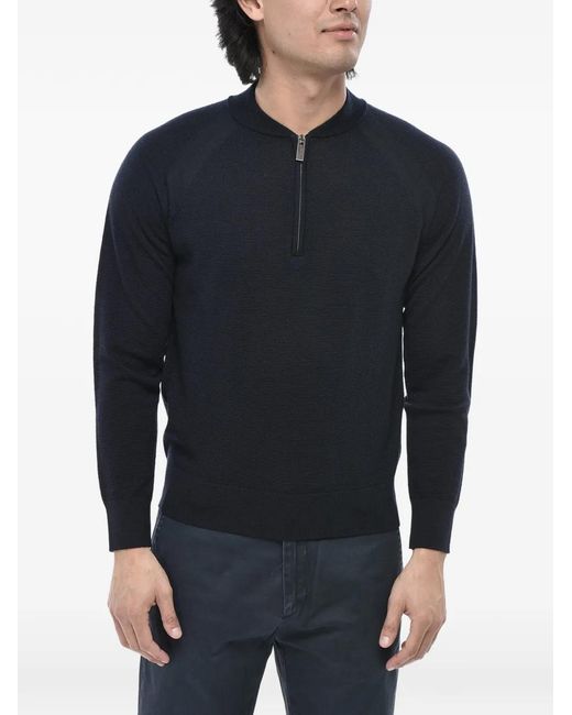 Paolo Pecora Blue Half-Zip Wool Sweater for men
