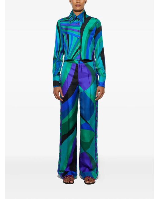 Emilio Pucci Blue Pesci-Patterned Wide-Leg Trousers