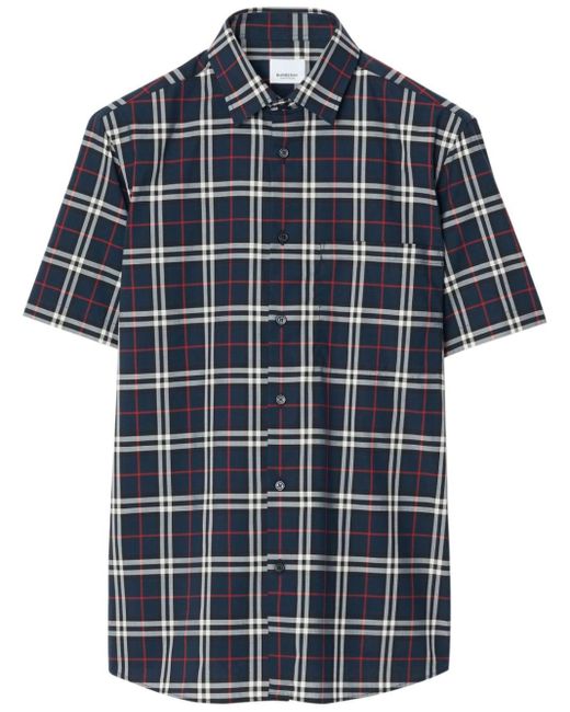 Burberry Blue Check-print Cotton Shirt for men