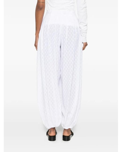 Thelatest White Jacquard-Knit Elasticated-Cuff Trousers