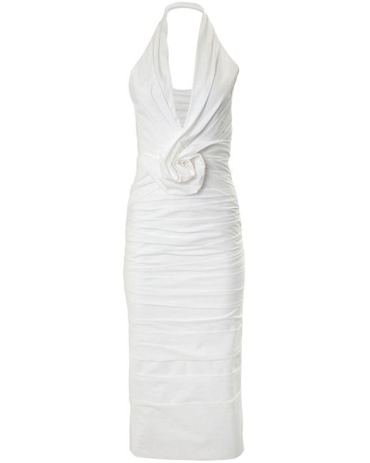 Carolina Herrera White Twisted Flower Halterneck Dress