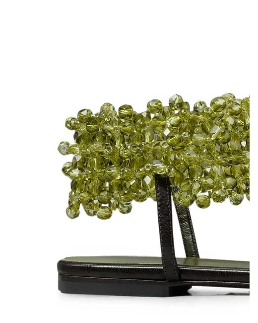 Tory Burch Green Beaded Flat Sandals