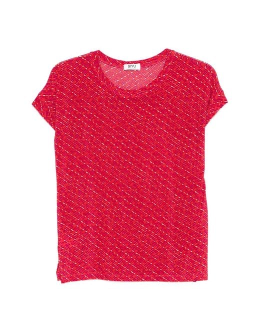 Siyu Red Geometric-Print T-Shirt