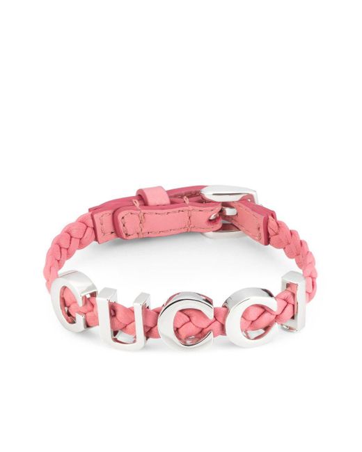 Gucci Pink Logo-lettering Leather Bracelet
