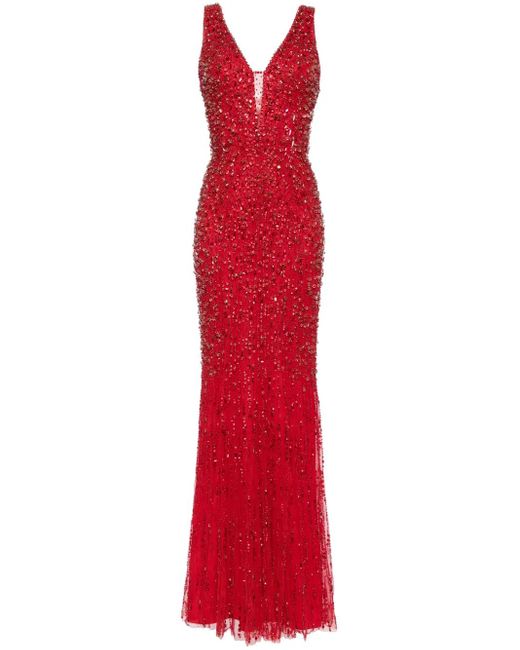 Jenny Packham Red Libra Crystal Satin Gown