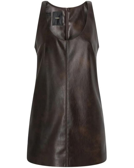 Pinko Brown Short Faux Leather Diricco Dress