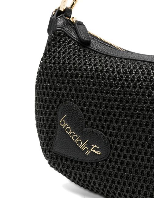 Braccialini Black Beth Tricot Top-Zip Shoulder Bag