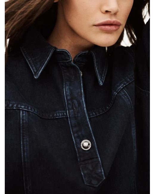 Ba&sh Blue Tona Button-Collar Denim Dress