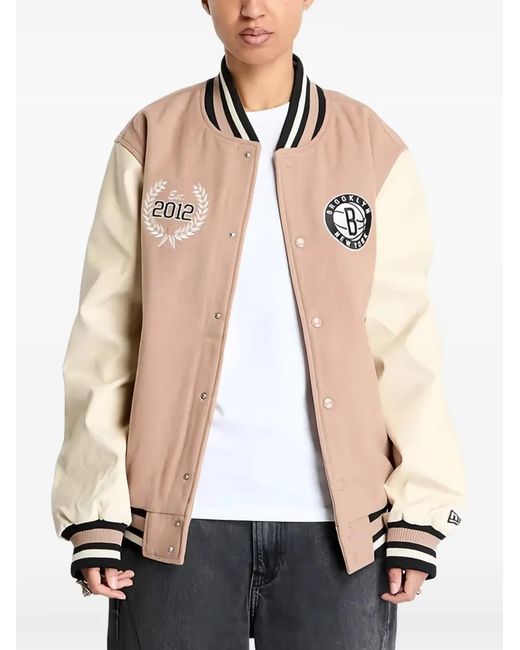 KTZ Natural Brooklyn Nets Nba Lifestyle Varsity Jacket for men