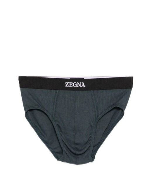 Zegna Black Logo-Waistband Ribbed Briefs for men