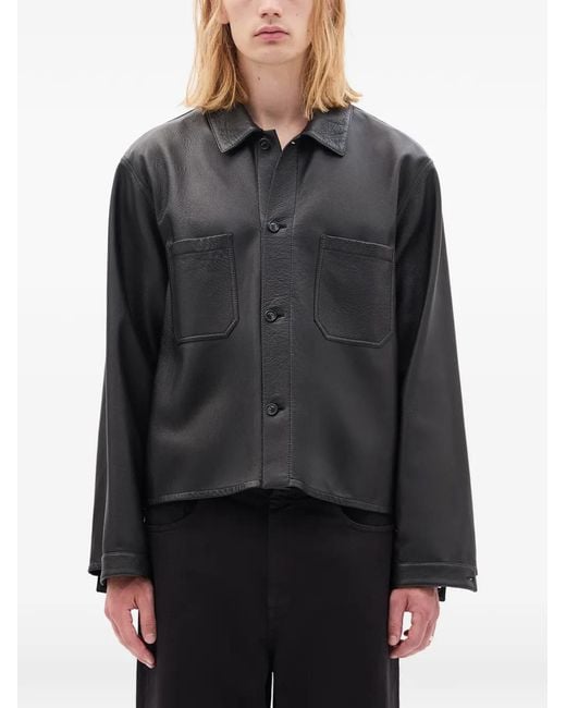 Ann Demeulemeester Black Juel Boxy-Fit Leather Shirt for men