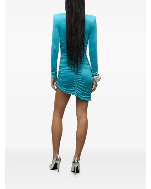 Area Blue Crystal-Embellished Draped Mini Dress