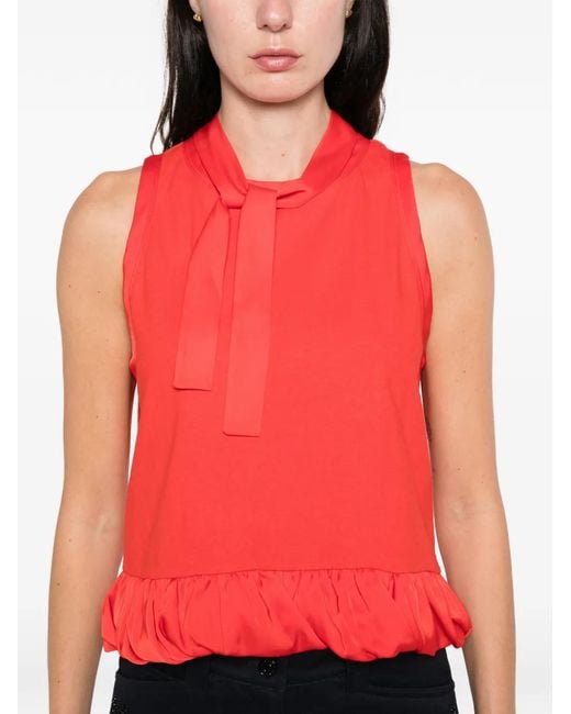Sandro Red Ruffled Crew Neck Top
