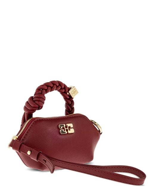 Ganni Red Braided-Handle Leather Tote Bag